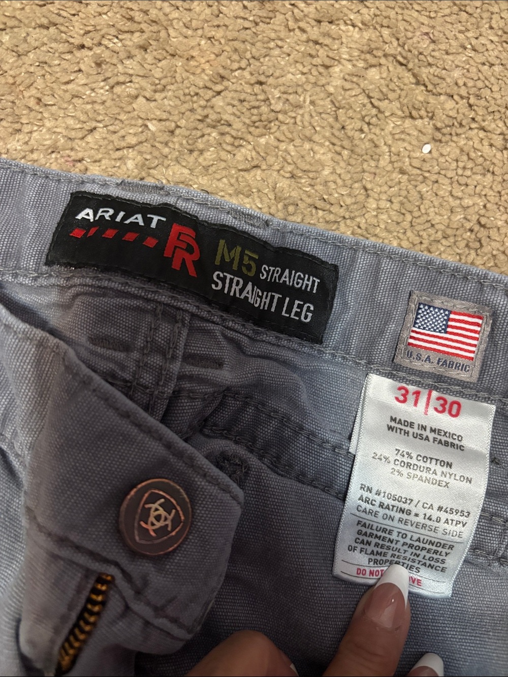 Ariat FR M5 Straight Leg Jeans flame resistance in Gray